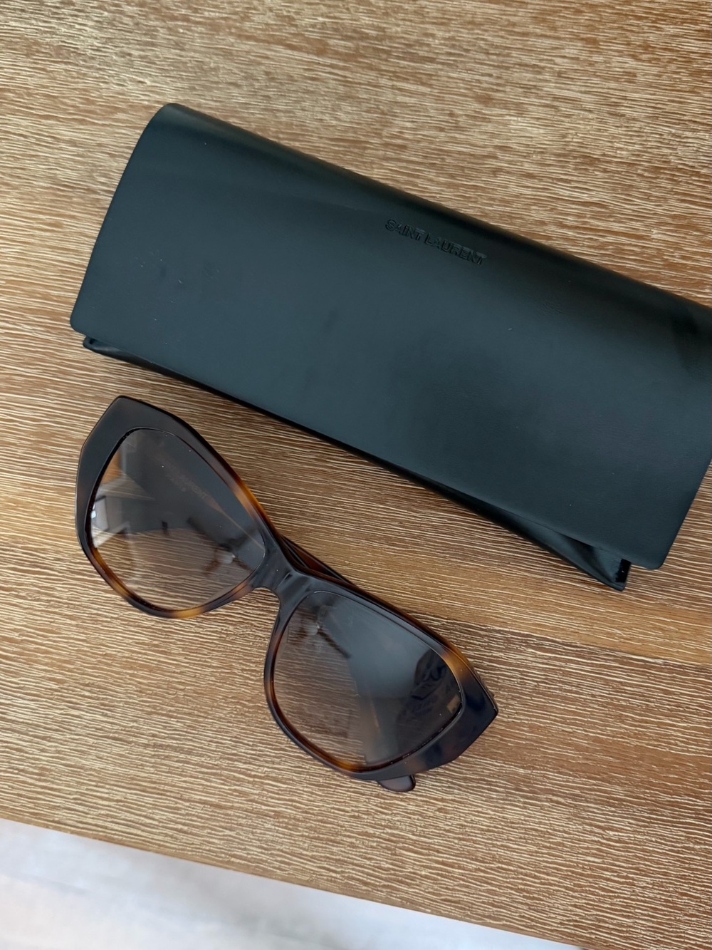 Saint Laurent Tortoiseshell Sunglasses with Gold YSL Accents - Picture 4 of 5